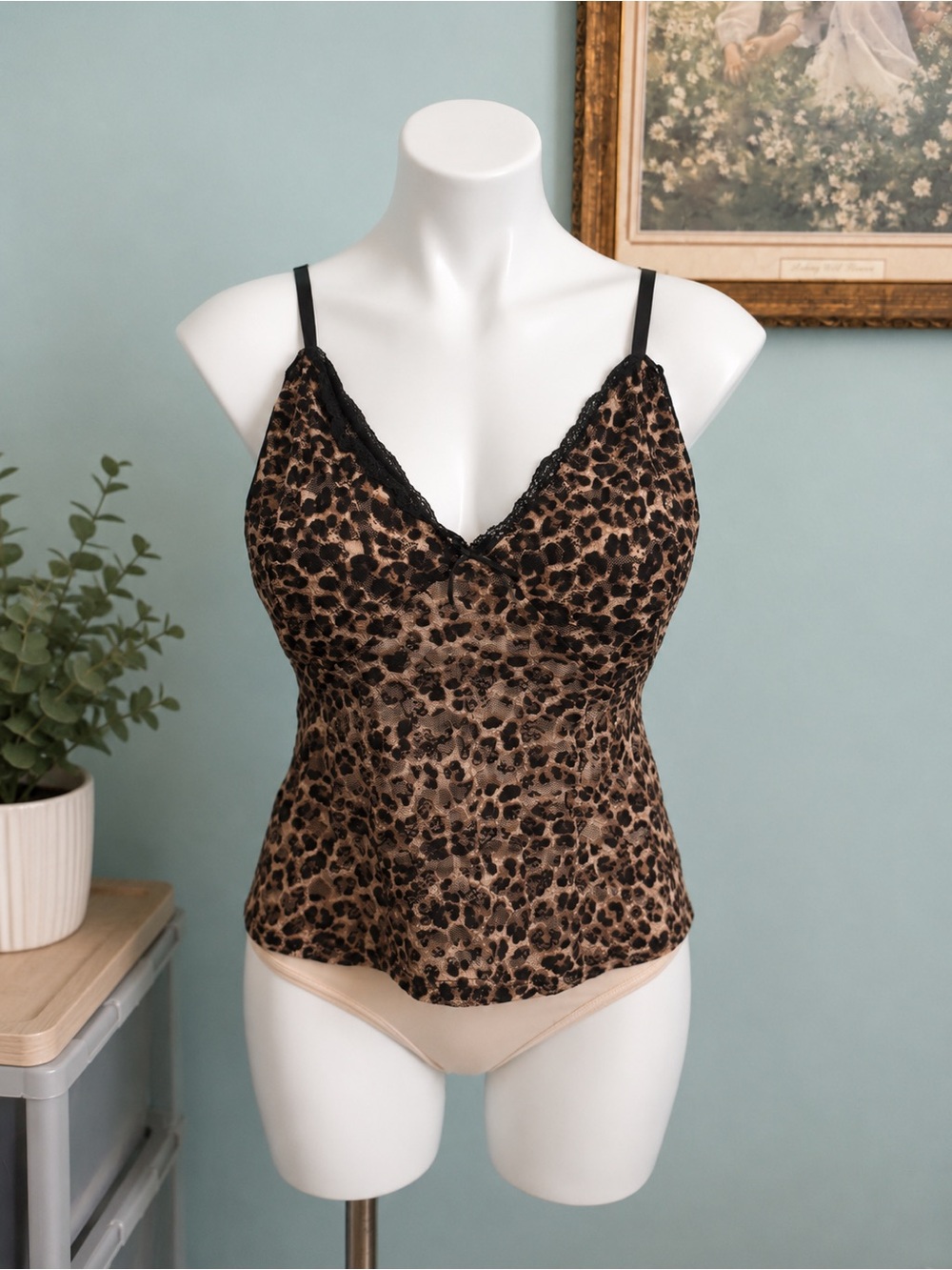 Leopard Lace-Trim Cami Top - Brown/Black